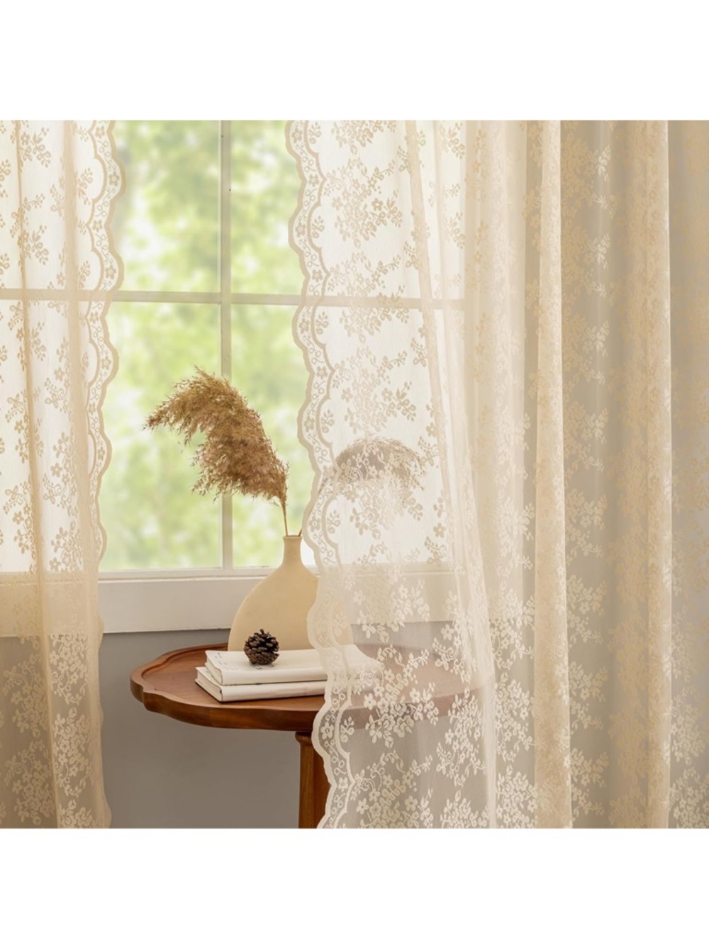 Lace Sheer Window Curtain Panel - Cream
4 Pieces